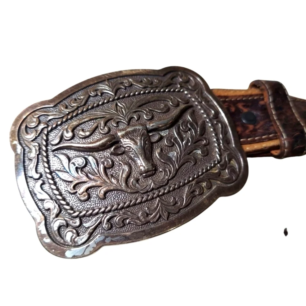 Justin Western Leather Belt With Longhorn Buckle